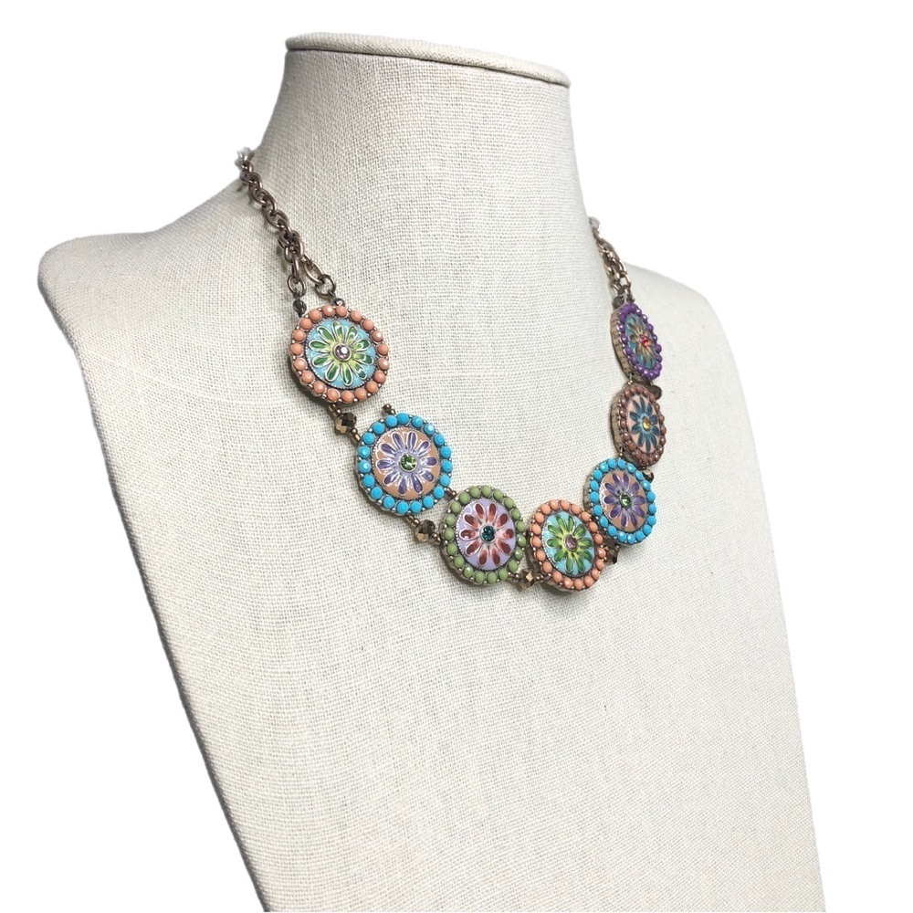 Enamel Flower Mandala Statement Necklace - Picture 2 of 10